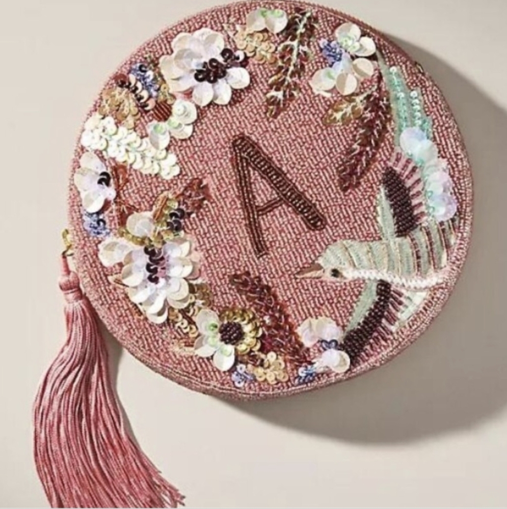 Nwt A HOLIDAY MONOGRAM EMBELLISHED POUCH